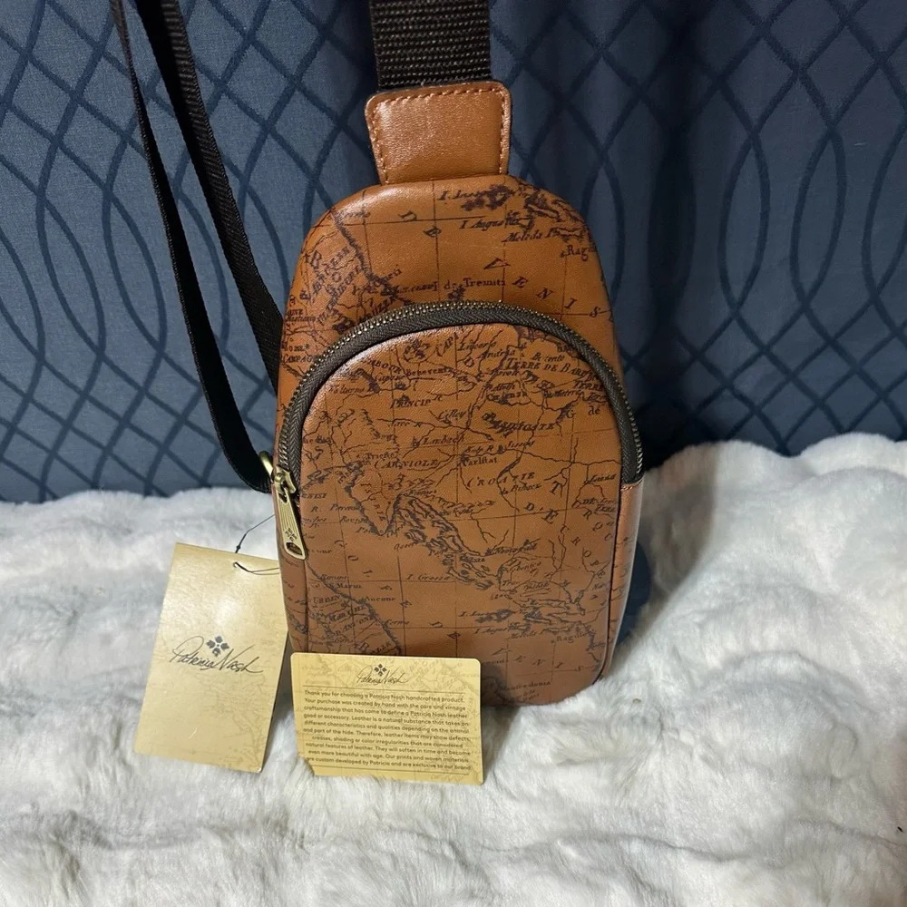 Patricia Nash Marisol European Map Leather Sling Bag Riot Rust NWT